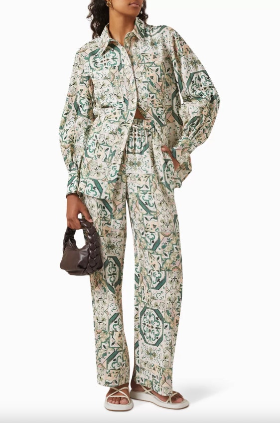 Nwot Significant Other Elle Shirt Linen Long Sleeve Button Down Mosaic Green 8
